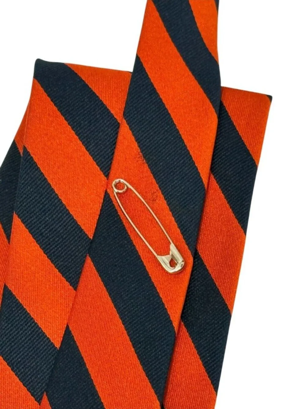 J. Crew Men's Silk Neck Tie Orange Navy Striped Preppy Ivy League Classic USA